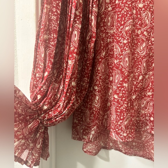 NWT! JODIFIL Paisley Print Buttoned Front Pleated Balloon Sleeve Chiffon Blouse - Picture 6 of 12